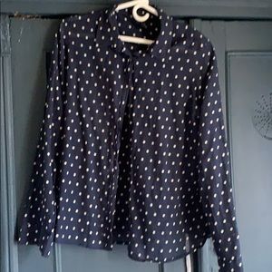 J.Crew size 14 blue and white polkadot shirt